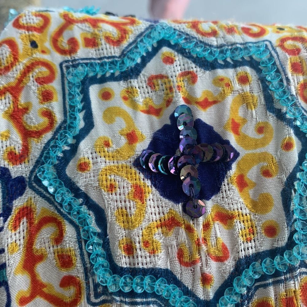 Desigual kimono beachy blouse, multi color, fringe, size L - Picture 12 of 14